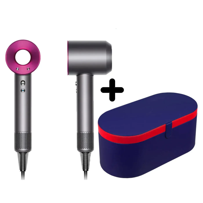 Фен з кейсом Leafless Hair Dryer для волосся Supersonic Premium Nickel/Fuchsia Сіро-рожевий