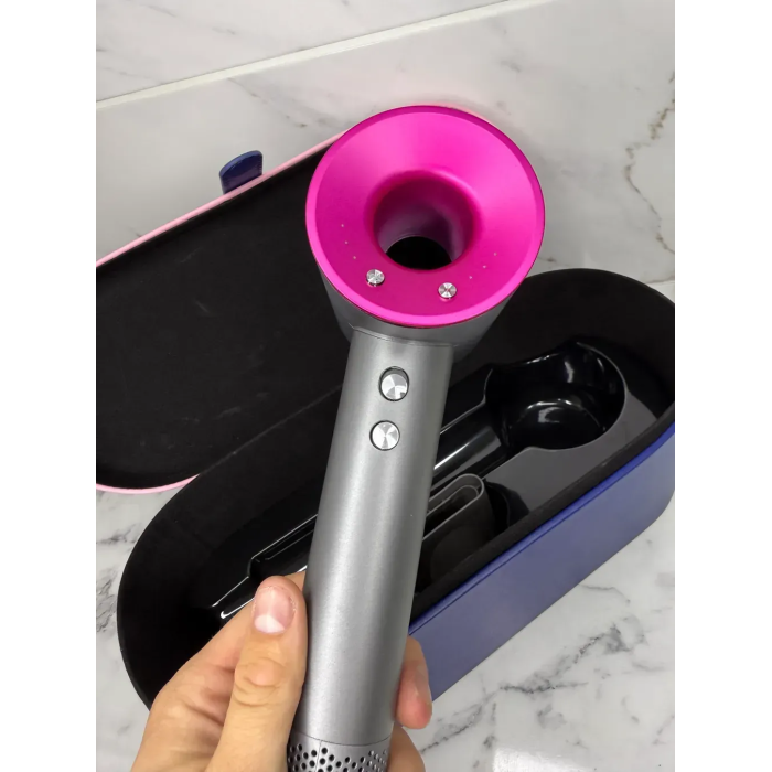 Фен з кейсом Leafless Hair Dryer для волосся Supersonic Premium Nickel/Fuchsia Сіро-рожевий