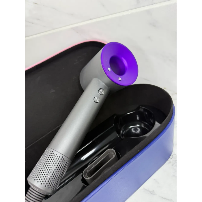 Фен з кейсом Leafless Hair Dryer для волосся Supersonic Premium Nickel/Purple Сіро-Фіолетовий