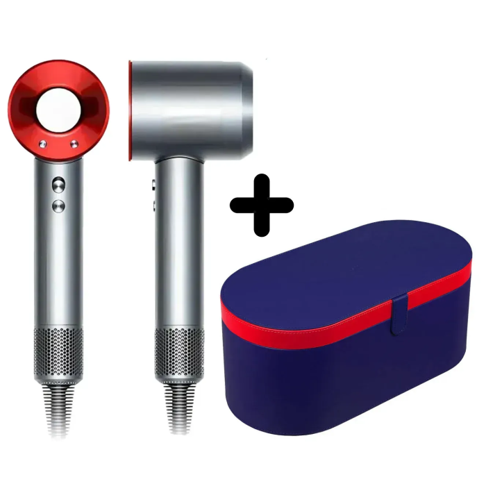 Фен з кейсом Leafless Hair Dryer для волосся Supersonic Premium Nickel/Red Сіро-червоний