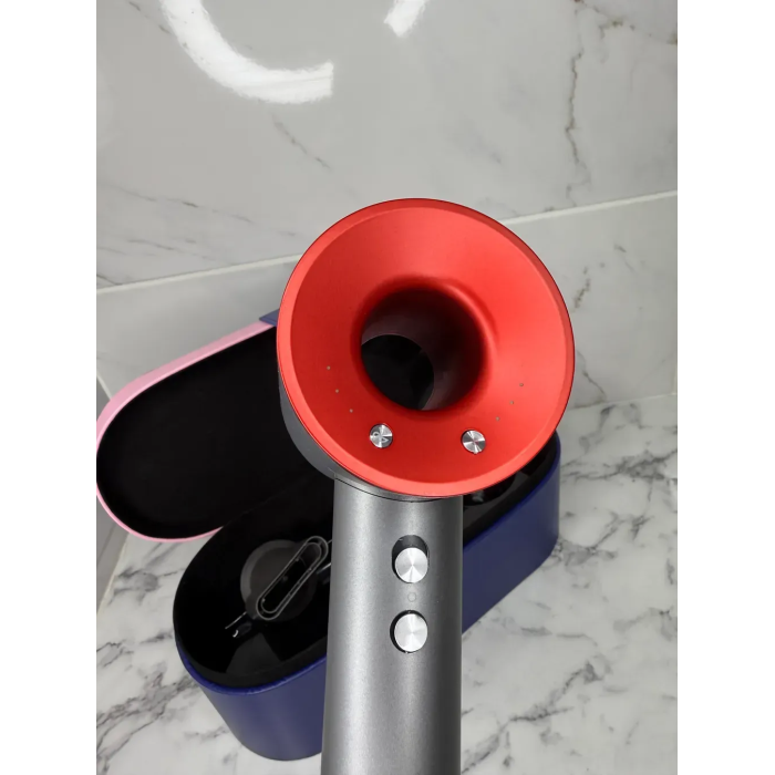 Фен з кейсом Leafless Hair Dryer для волосся Supersonic Premium Nickel/Red Сіро-червоний