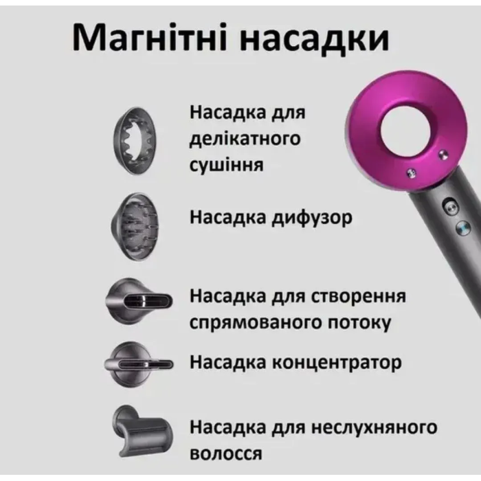Фен для волосся Supersonic Premium 5 насадок Ceramic Pink Sakura — Ніжно-рожевий